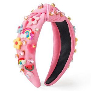 Jeweled Knotted Headband Pink Floral